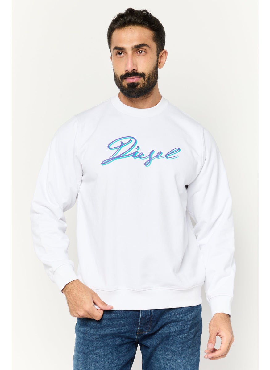 Men Crew Neck Brand Logo Long Sleeve Sweatshirt, White