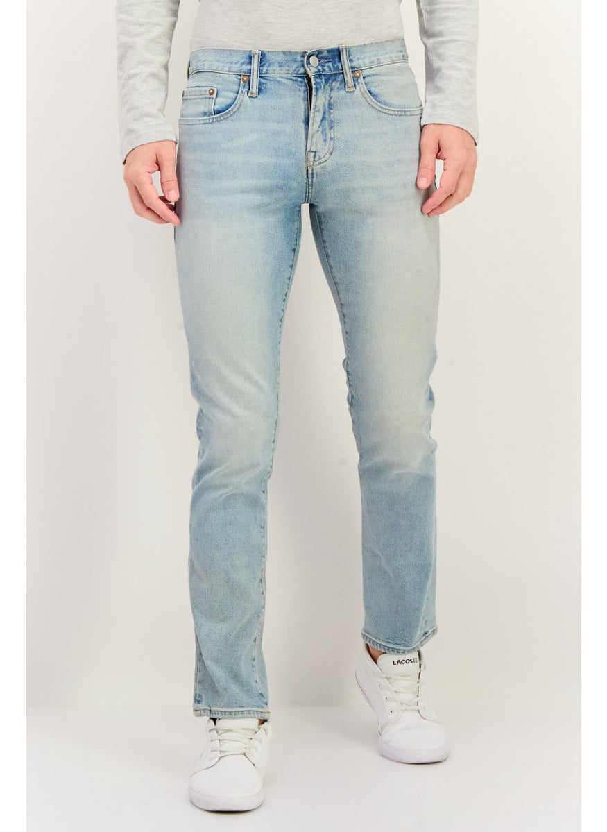 Men Slim Fit Washed Stretchable Jeans, Light Blue
