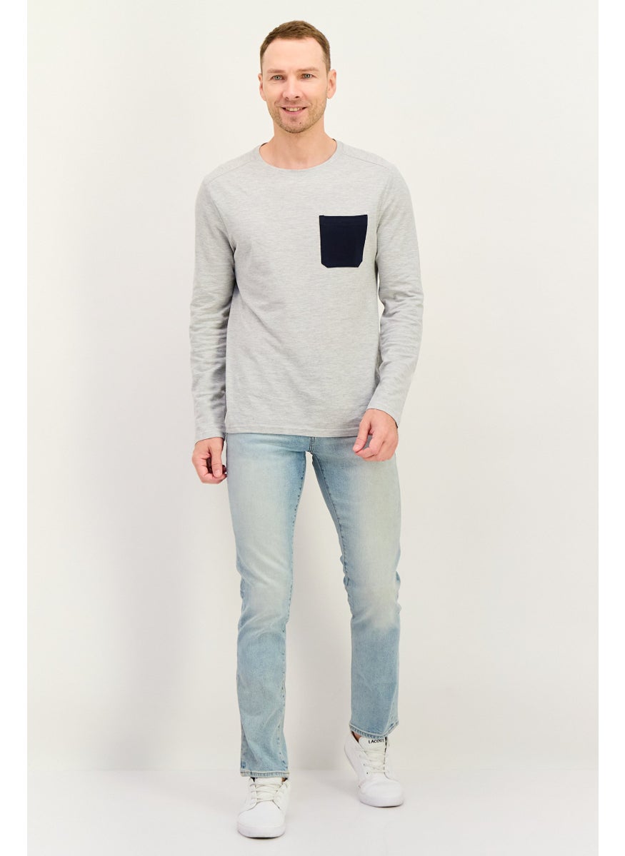 Men Slim Fit Washed Stretchable Jeans, Light Blue