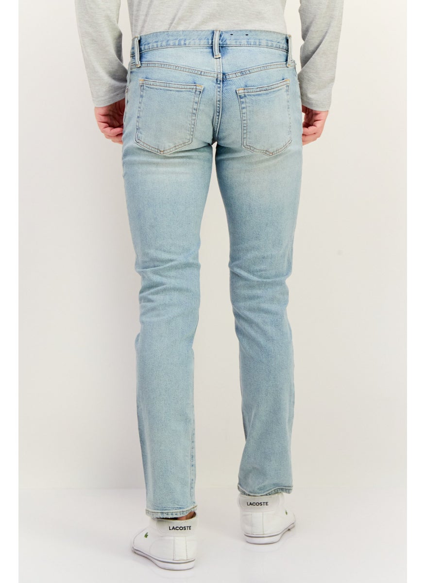 Men Slim Fit Washed Stretchable Jeans, Light Blue
