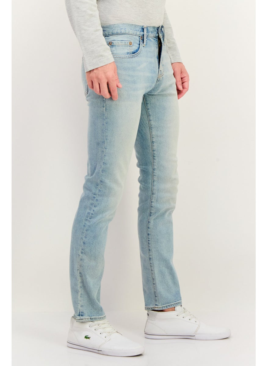 Men Slim Fit Washed Stretchable Jeans, Light Blue