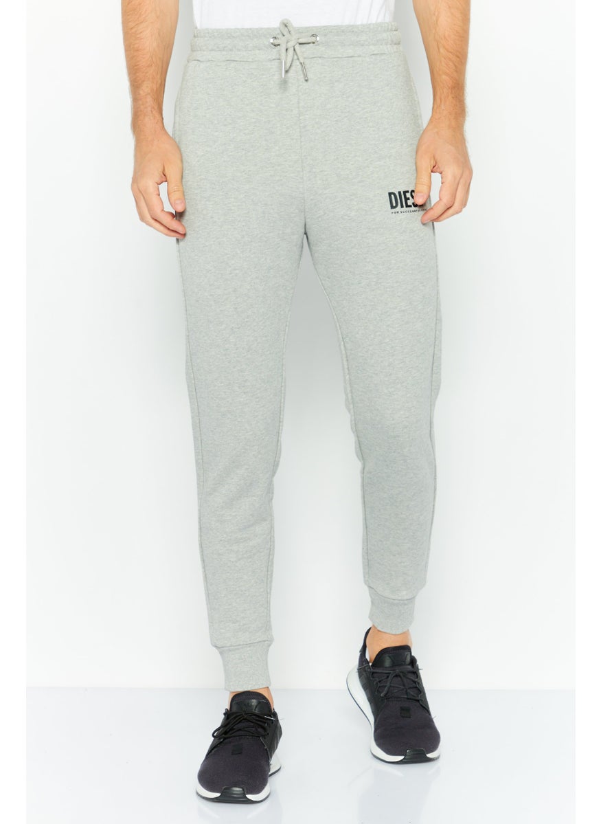 Men Regular Fit Brand Logo Jogger Pants, Grey