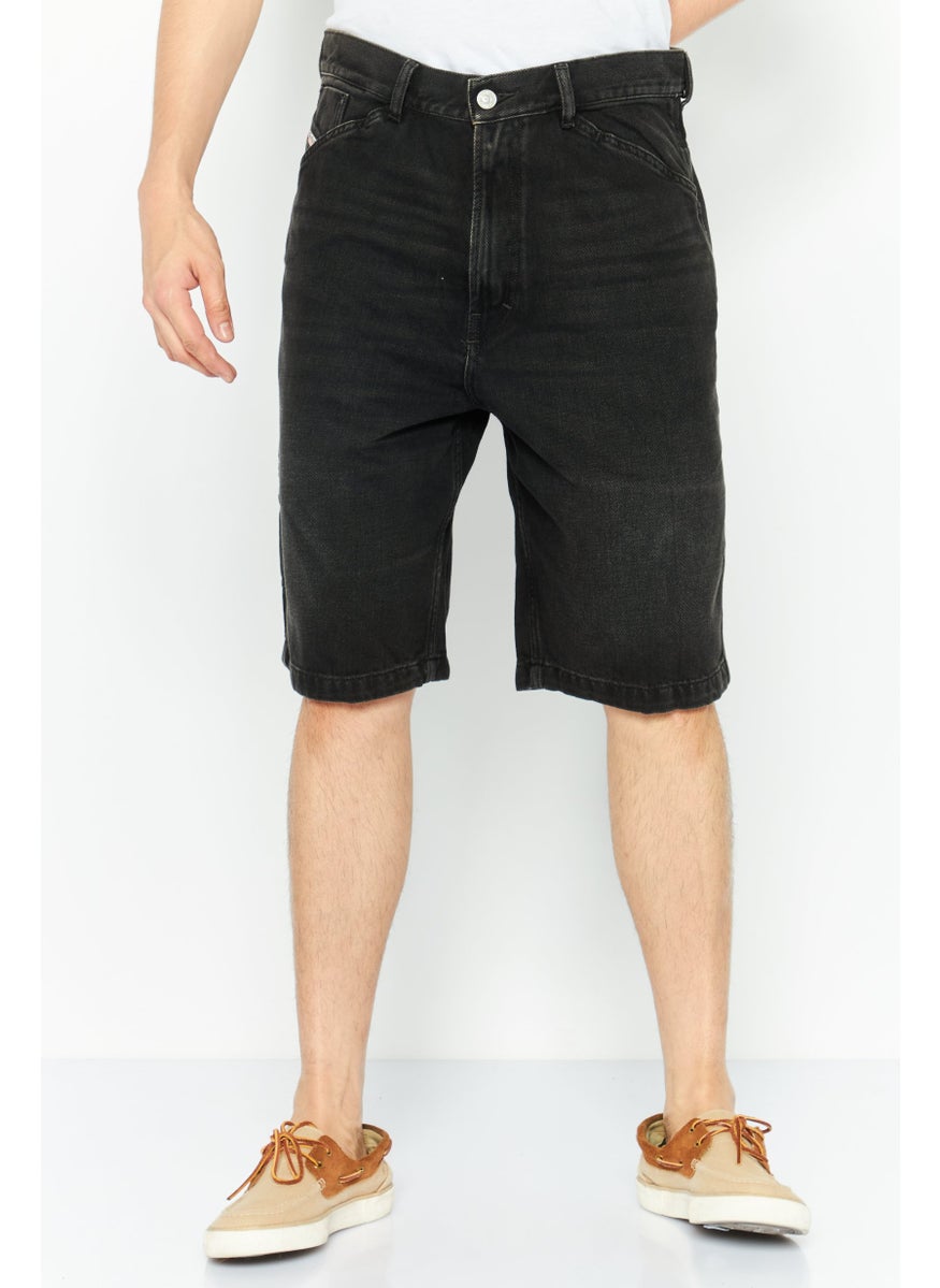 Men Washed Denim Shorts, Black