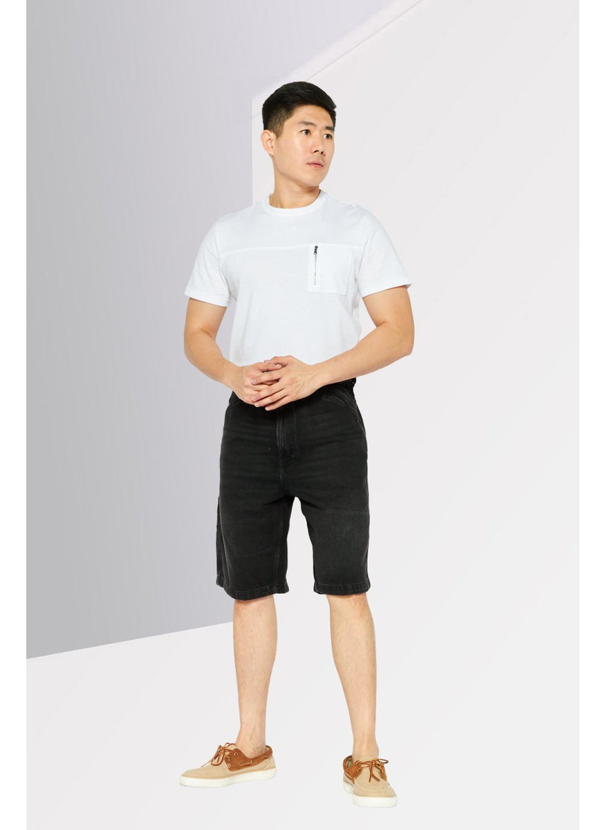 Men Washed Denim Shorts, Black