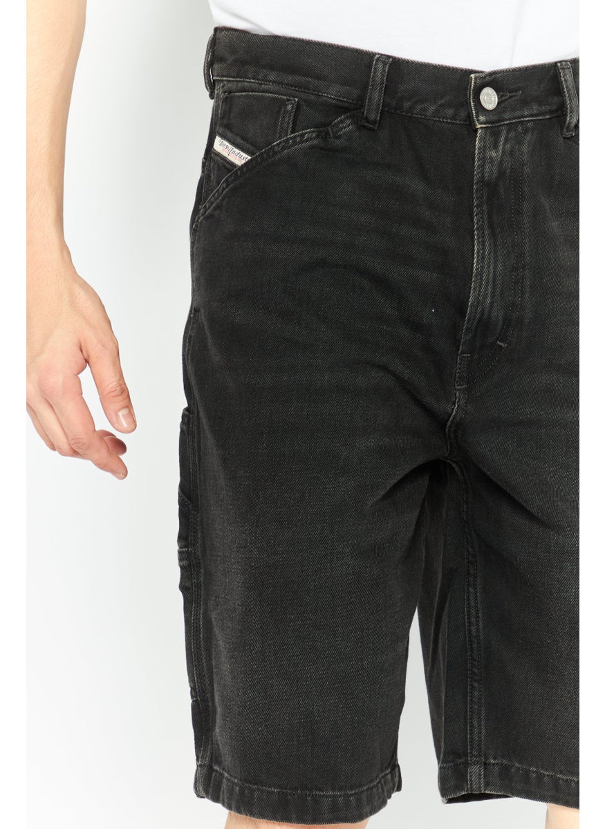 Men Washed Denim Shorts, Black