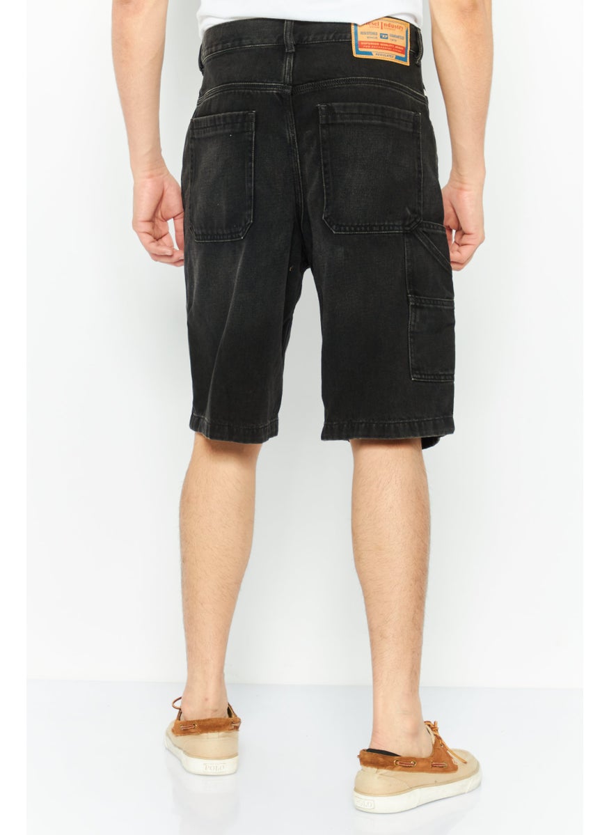 Men Washed Denim Shorts, Black