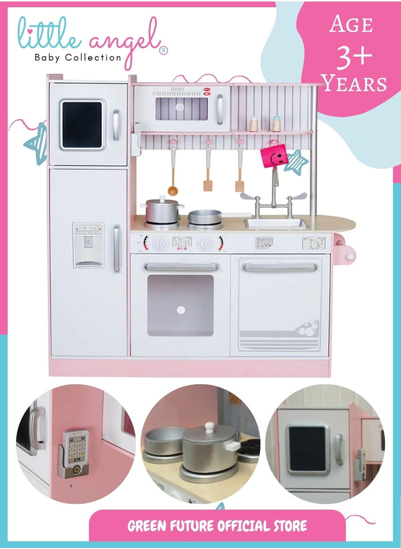 Kids Wooden Play Kitchen Set for Girls - Pretend Cooking with Accessories, Oven, Sink & Storage - Educational Toy Pink