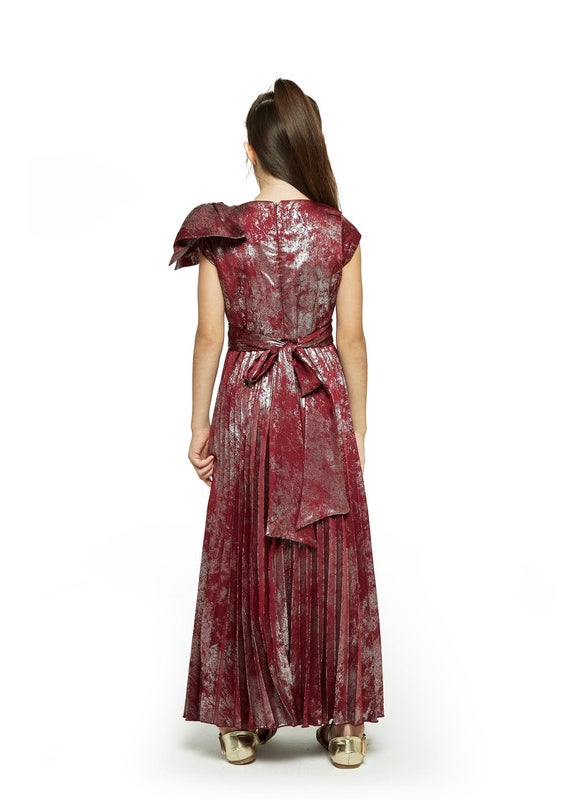 Pleated Long Dress With Bow Embellishments