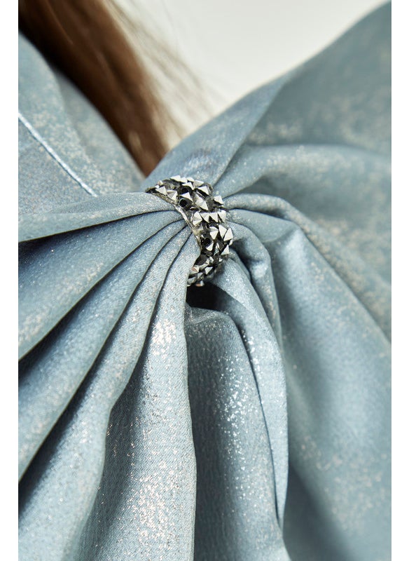 Pleated Long Dress With Bow Embellishments