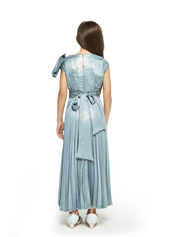 Pleated Long Dress With Bow Embellishments