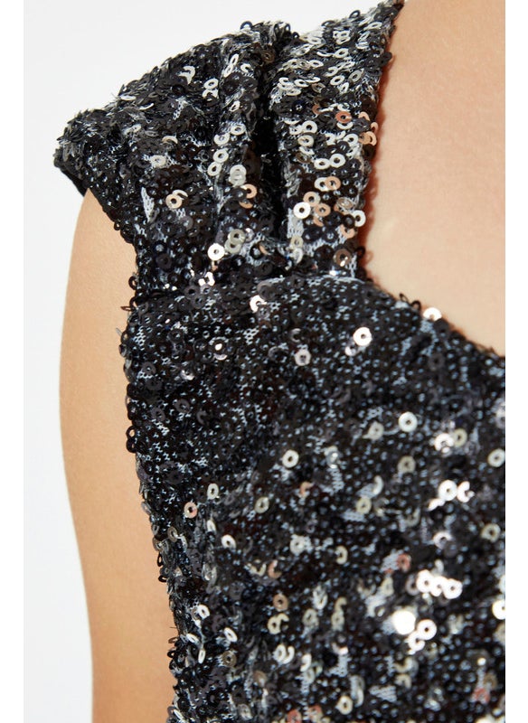 Sequins Long Frock With Tulle Flare