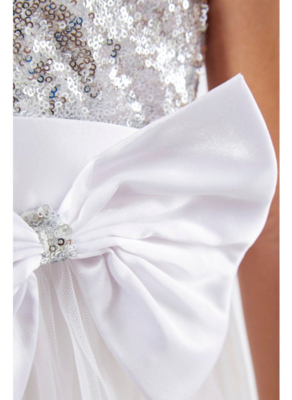 Sequins Long Frock With Tulle Flare