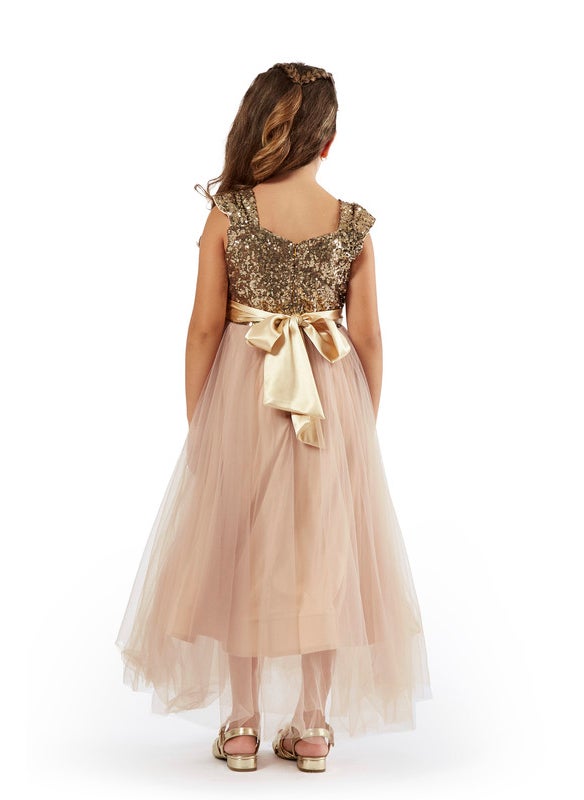 Sequins Long Frock With Tulle Flare