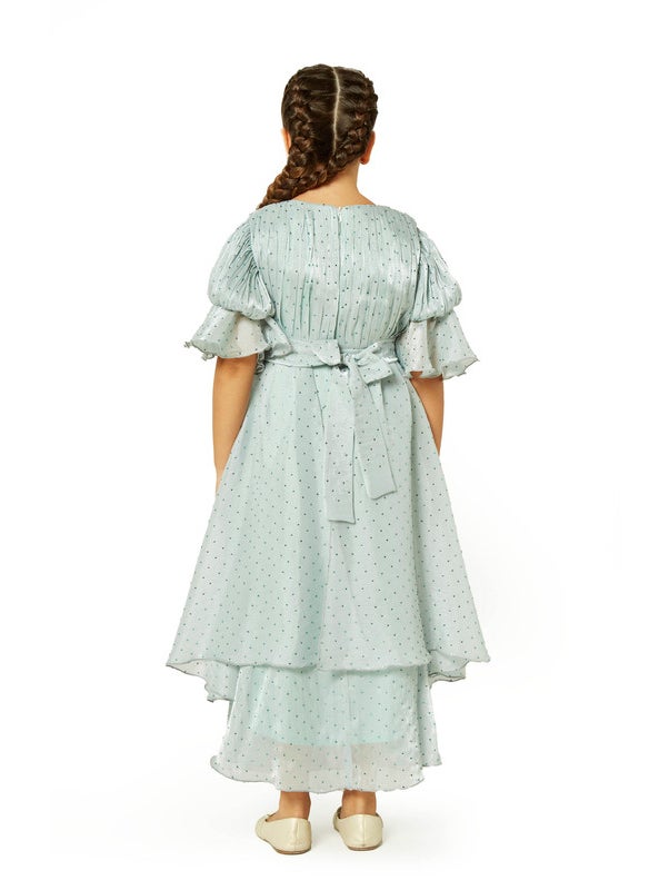 Dot Tulle Pleated Flared Frock