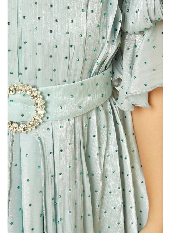 Dot Tulle Pleated Flared Frock
