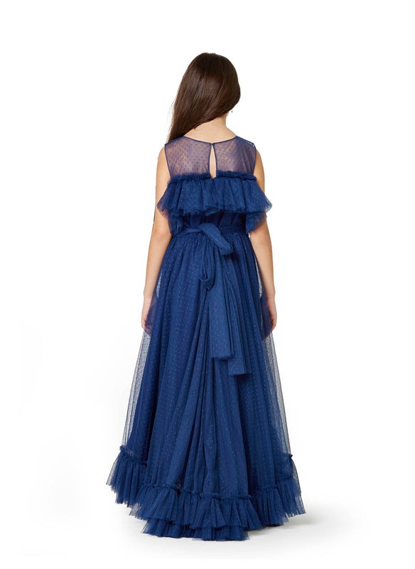 Frilled Dot Tulle Long Frock