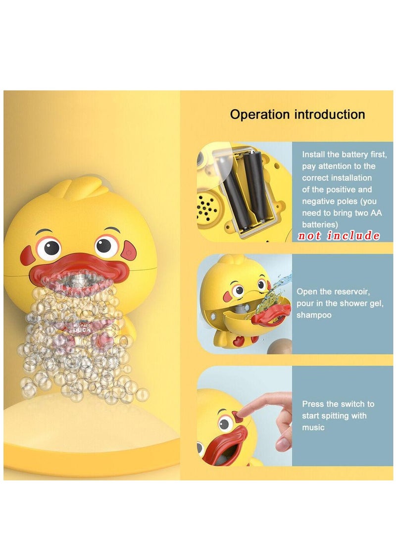 Bath Toy Bubble Maker, Electric Duckling Bathtub Bubble Machine Cartoon Duck Bubble Blower Tub Bubble Maker Big Face Duck Bath Toy with Music and 3 Suction Cup 1PCS-Yellow Duck