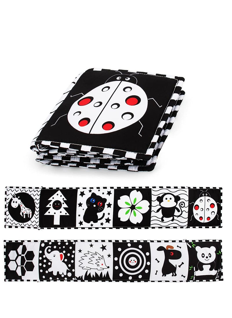High Contrast Baby Cloth Book for Early Education, Infant Tummy time Mat, Three Dimensional Can Be Bitten and Tear Not Rotten Paper 0 3 Years Old Baby Toys Black and White