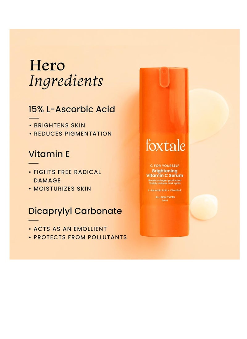 Foxtale 15% Vitamin C Face Serum for Glowing Skin   Pure L Ascorbic Acid and Vitamin E   Brightening Serum for Dark Spots Dull Skin Uneven Skin Tone All Skin Types  30 ml