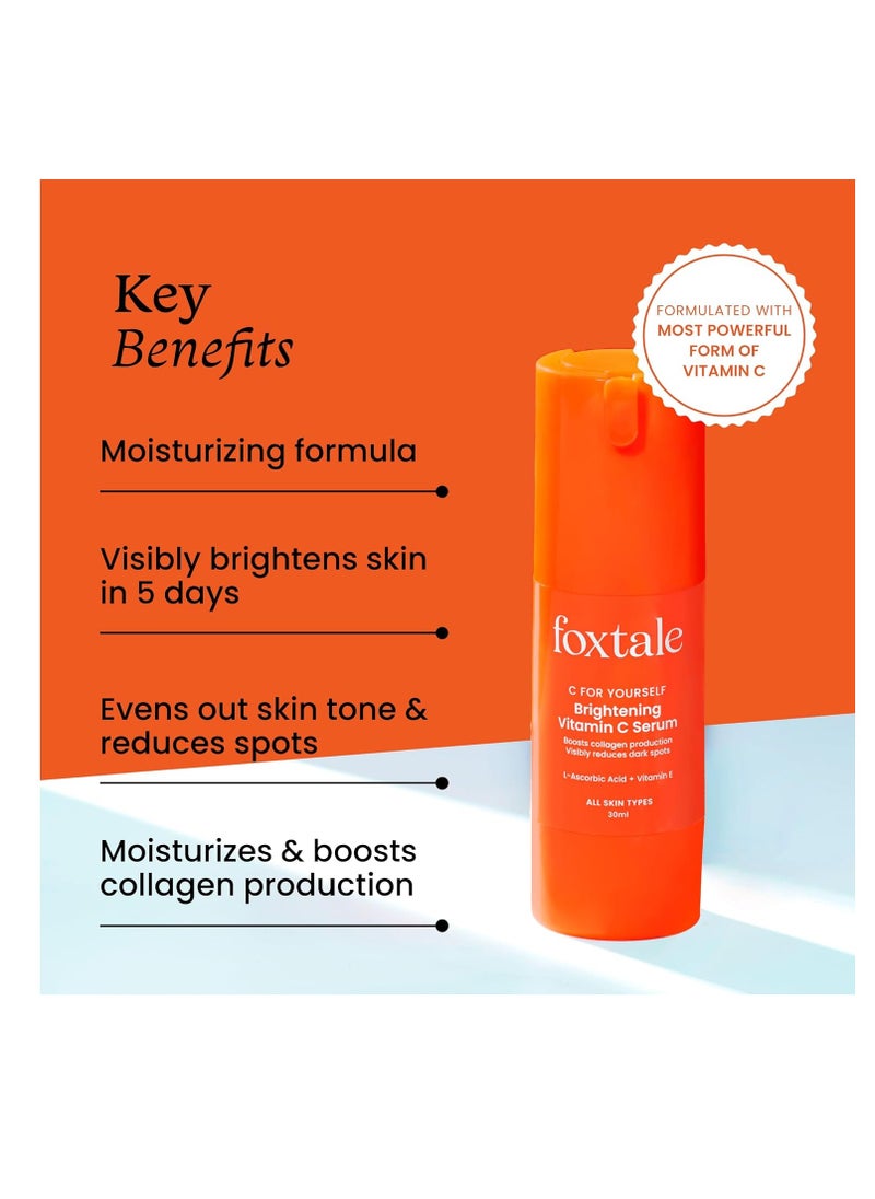 Foxtale 15% Vitamin C Face Serum for Glowing Skin   Pure L Ascorbic Acid and Vitamin E   Brightening Serum for Dark Spots Dull Skin Uneven Skin Tone All Skin Types  30 ml