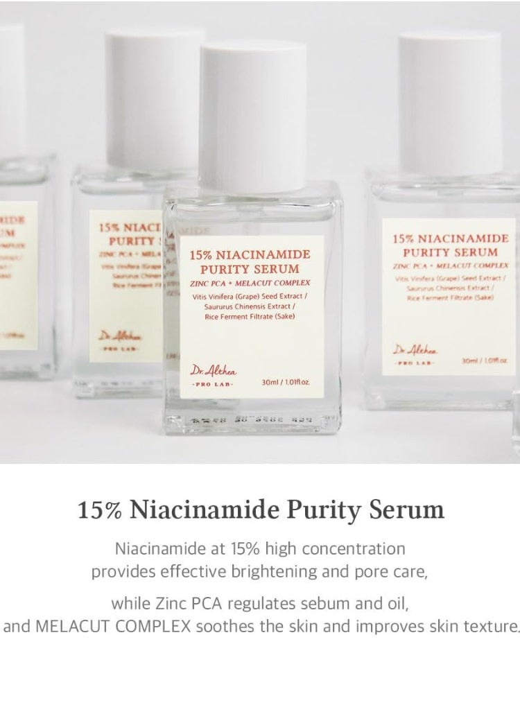 Dr. Althea 15% Niacinamide Purity Serum – Brightening & Oil-Control Serum, 30ml – Reduces Dark Spots & Minimizes Pores