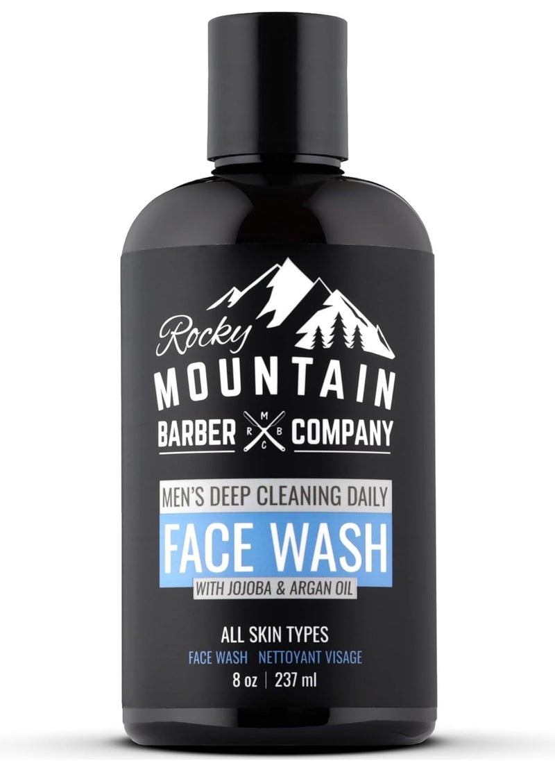 Rocky Mountain Barber Company Men's Daily Face Wash - With Jojoba Oil, Argan Oil, Chamomile Floral Water and Aloe Vera – unscented - 8 oz