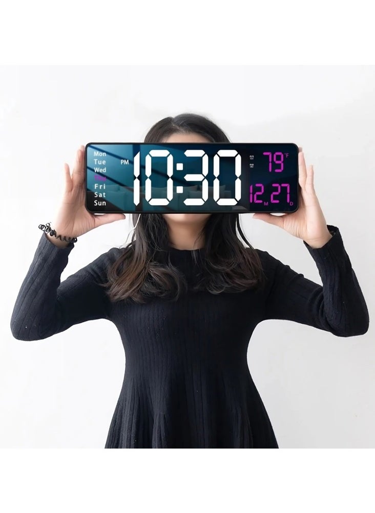 Digital Wall Clock 16.2 Inch Large Display With Remote Control For Living Room Decor, Big Clock with Date Week Temperature