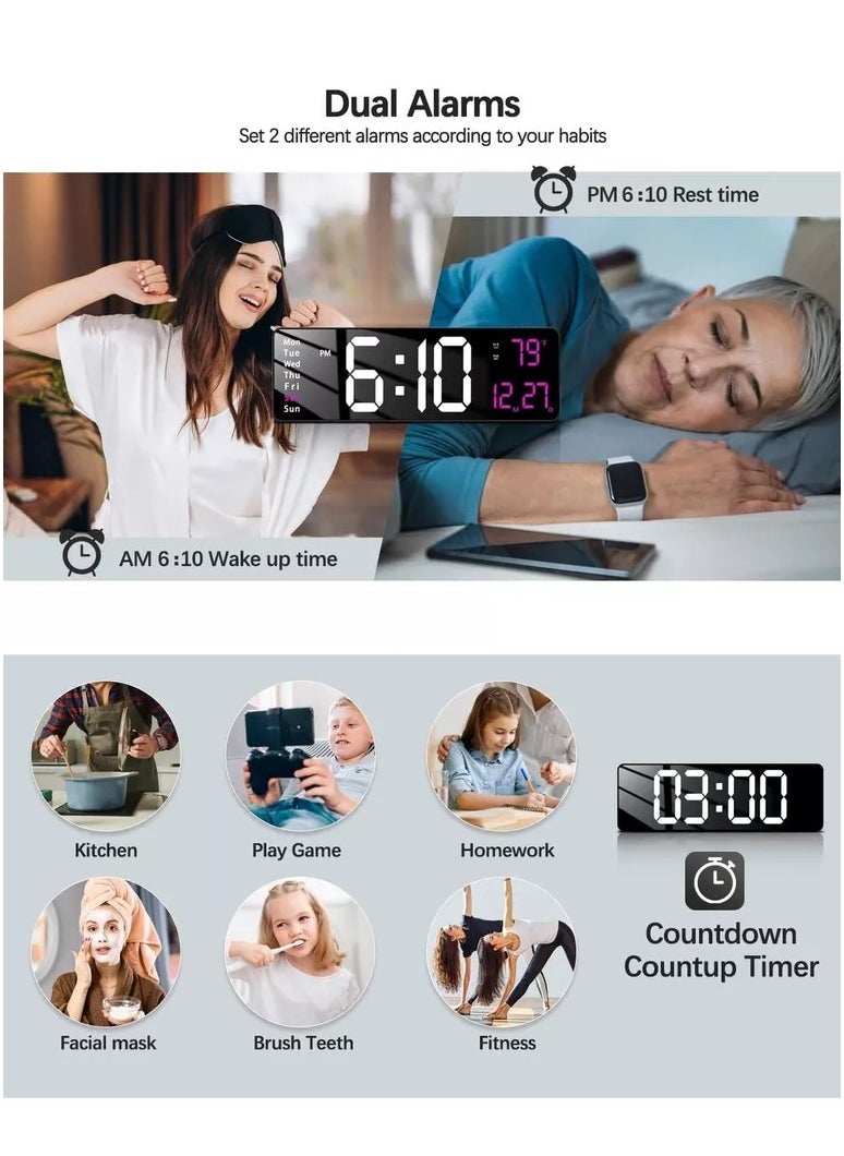 Digital Wall Clock 16.2 Inch Large Display With Remote Control For Living Room Decor, Big Clock with Date Week Temperature