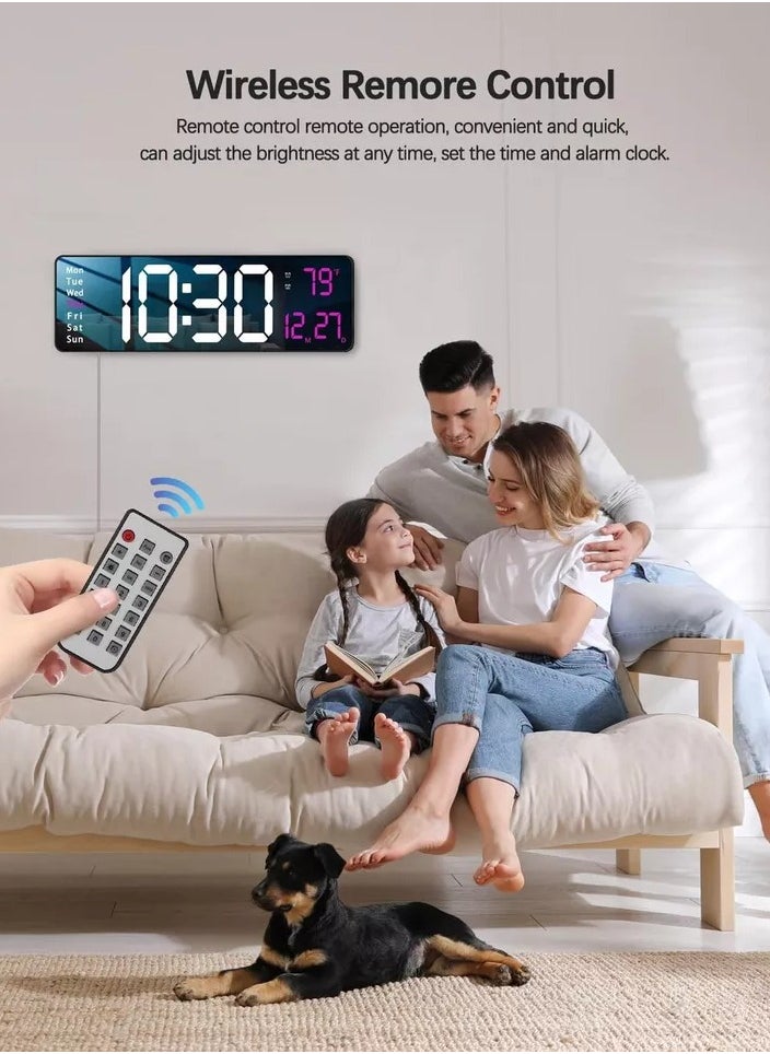 Digital Wall Clock 16.2 Inch Large Display With Remote Control For Living Room Decor, Big Clock with Date Week Temperature