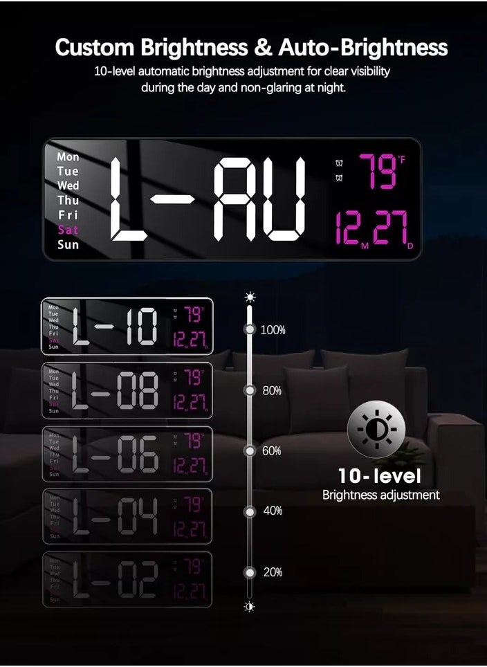 Digital Wall Clock 16.2 Inch Large Display With Remote Control For Living Room Decor, Big Clock with Date Week Temperature