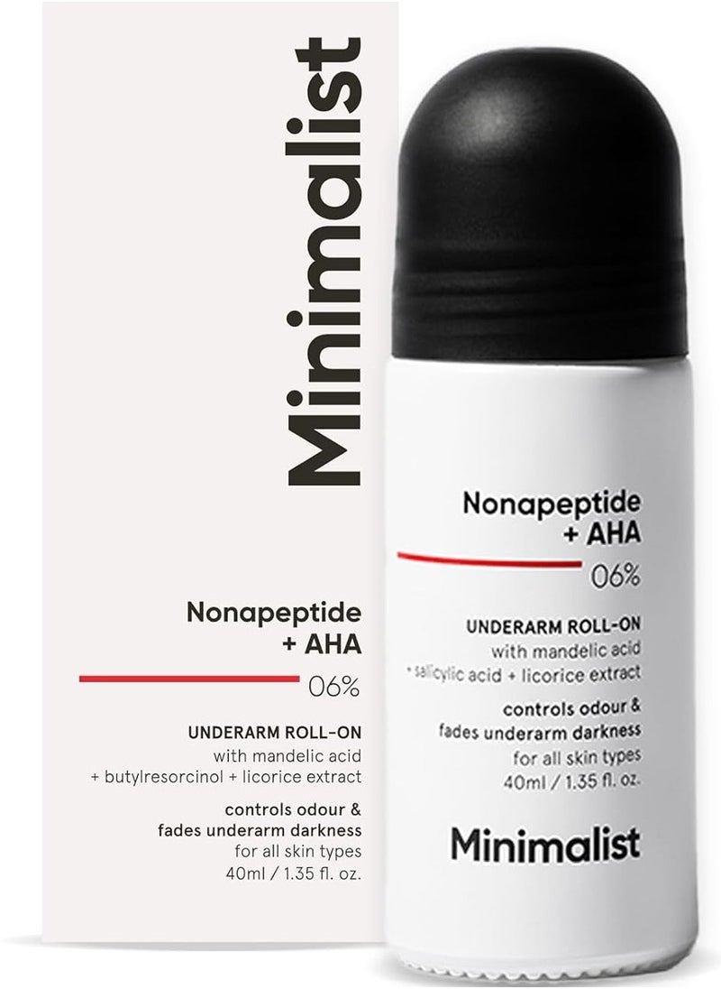 Minimalist Underarm Roll On Deodorant with Nonapeptide   AHA BHA 06%  Controls Odour and Fades Darkness  Fragrance and Aluminium Free Exfoliating Deo For Women and Men  40ml