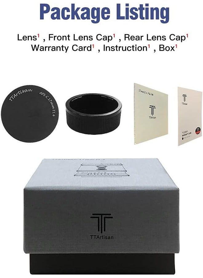 TTArtisan 17mm F1.4 APS-C Manual Focus Large Aperture Lens for E Mount Camera Like A5000 A5100 A6000 A6100 A6300 A6400 A6500 A6600 NEX-3 NEX-3N NEX-3R NEX-5T NEX-5R NEX-5 NEX-5N NEX-7 NEX-5C