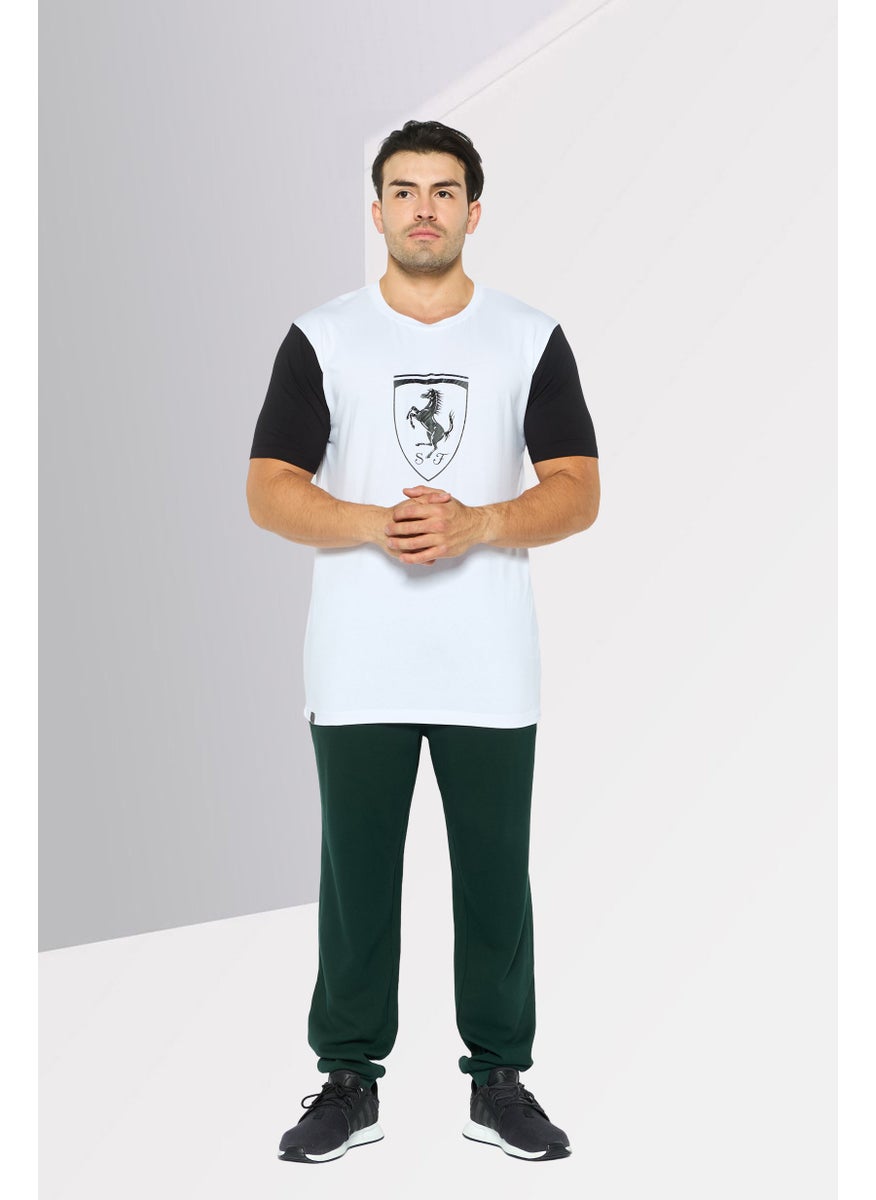 Men Crew Neck Short Sleeve Brand Logo T Shirt, White
