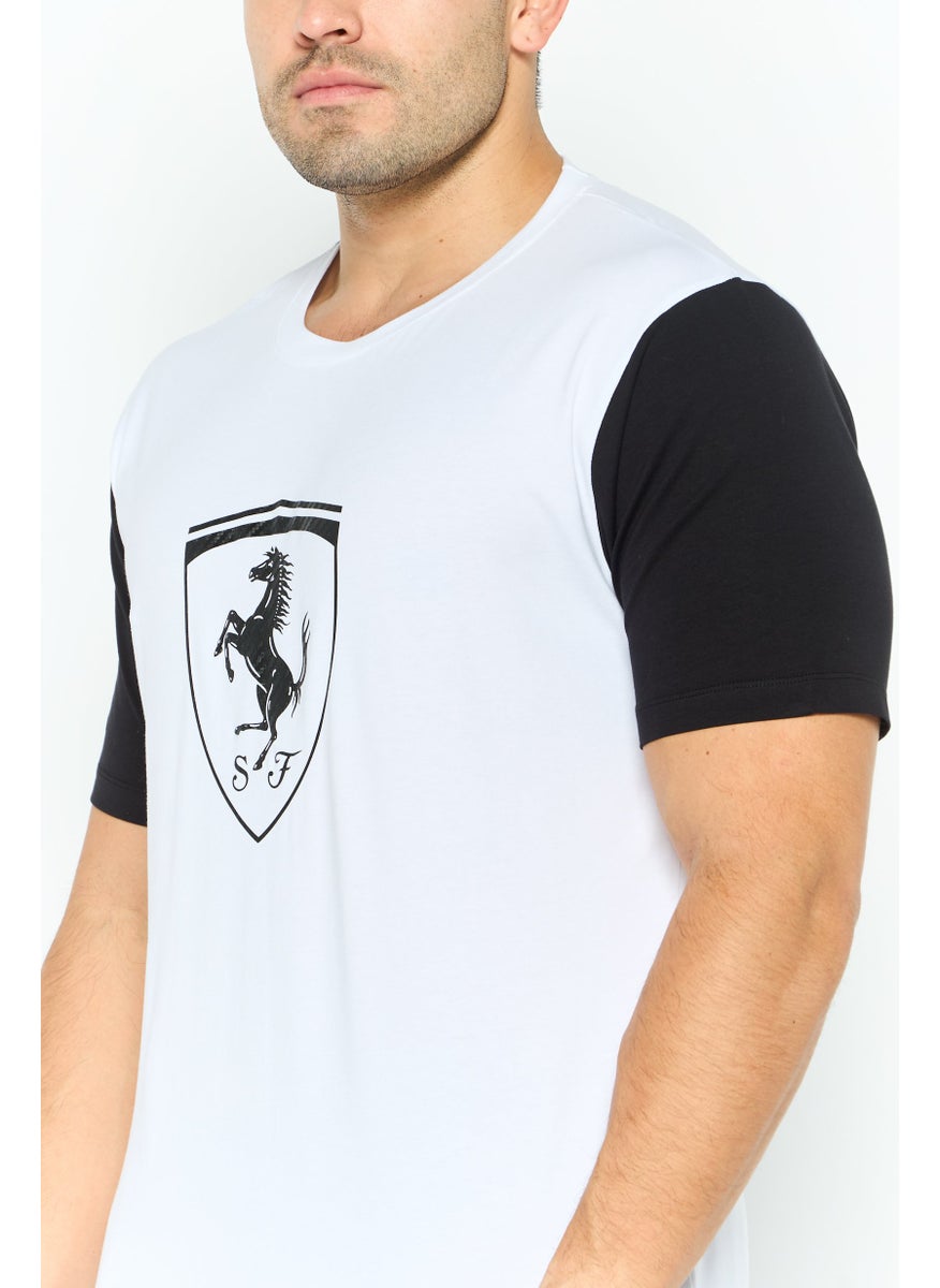 Men Crew Neck Short Sleeve Brand Logo T Shirt, White