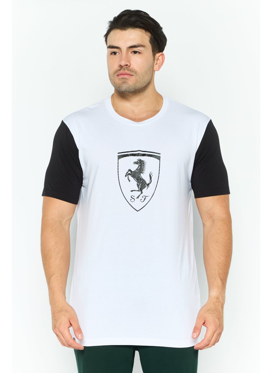 Men Crew Neck Short Sleeve Brand Logo T Shirt, White