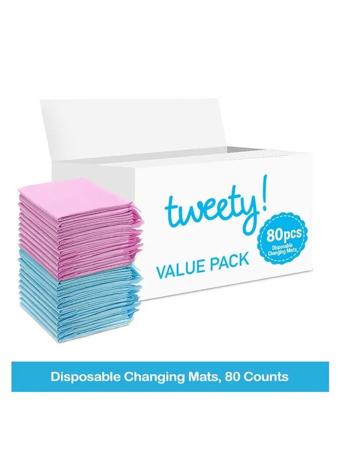 Disposable Changing Mats, 80 Counts, Soft Waterproof Mat, Portable Leak Proof Changing Mat, New Mom Leak-Proof Under pad, Mattress Table Protector Pad