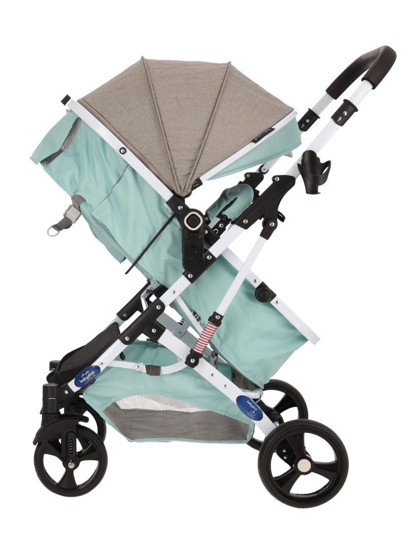 Premium Luxury Foldable Baby Stroller |Adjustable 6 Reclining Positions, Safety Harness, UV Protection Canopy, Compact Design | Lightweight & Portable Travel Pram for Newborns & Toddlers (0-4 Years) MINT/GRAY