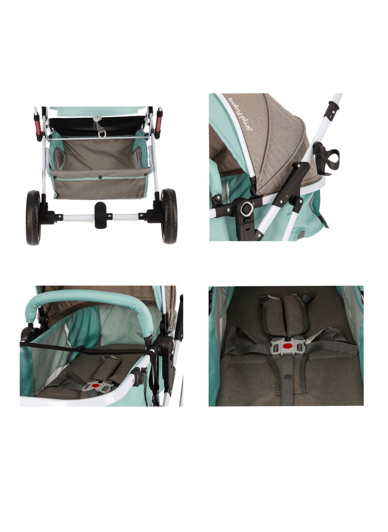 Premium Luxury Foldable Baby Stroller |Adjustable 6 Reclining Positions, Safety Harness, UV Protection Canopy, Compact Design | Lightweight & Portable Travel Pram for Newborns & Toddlers (0-4 Years) MINT/GRAY