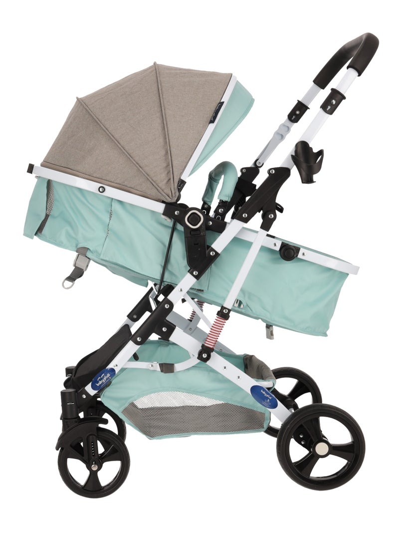 Premium Luxury Foldable Baby Stroller |Adjustable 6 Reclining Positions, Safety Harness, UV Protection Canopy, Compact Design | Lightweight & Portable Travel Pram for Newborns & Toddlers (0-4 Years) MINT/GRAY