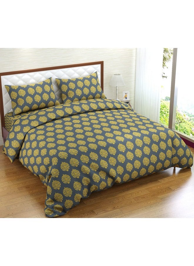 Trance Home Linen 200TC 100% Cotton Printed Zippered Duvet Cover/Blanket Cover/Quilt Cover | Comforter Cover/Razai Cover | Queen Size with 2 Pillow Covers (90 x 102 Inch | Damask Mustard Yellow)