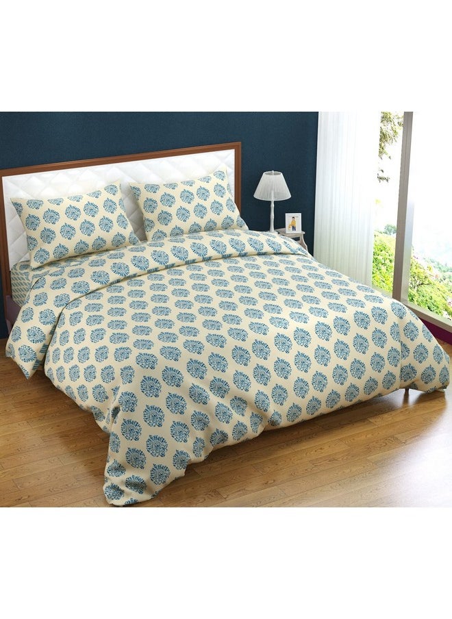 Trance Home Linen 200TC 100% Cotton Printed Zippered Duvet Cover/Blanket Cover/Quilt Cover | Comforter Cover/Razai Cover | Queen Size with 2 Pillow Covers (90 x 102 Inch | Damask Blue)