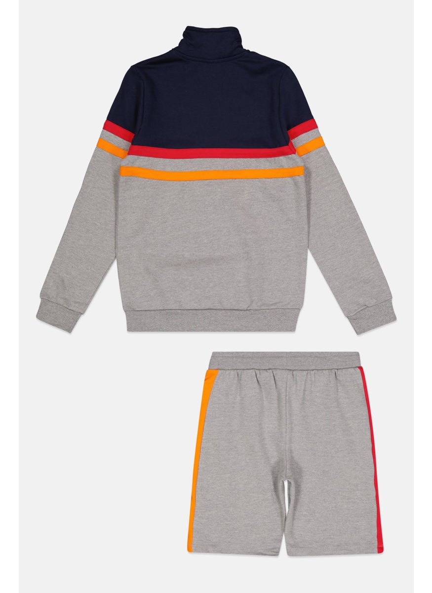 Kids Boy 2 Pieces Brand Logo Sweatshirt And Shorts Set, Navy