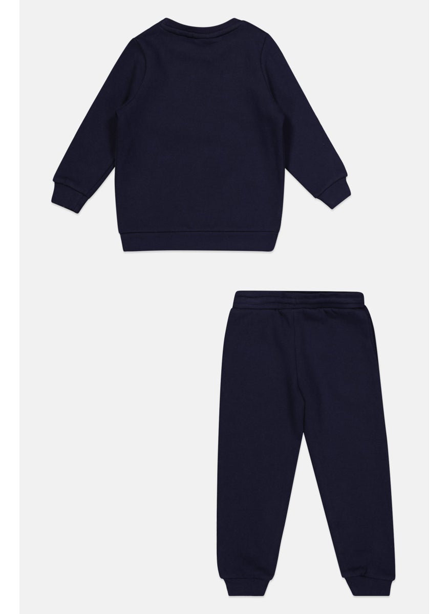 Toddlers Boy 2 Pcs Brand Logo Hoodies And Jogger Pants, Navy