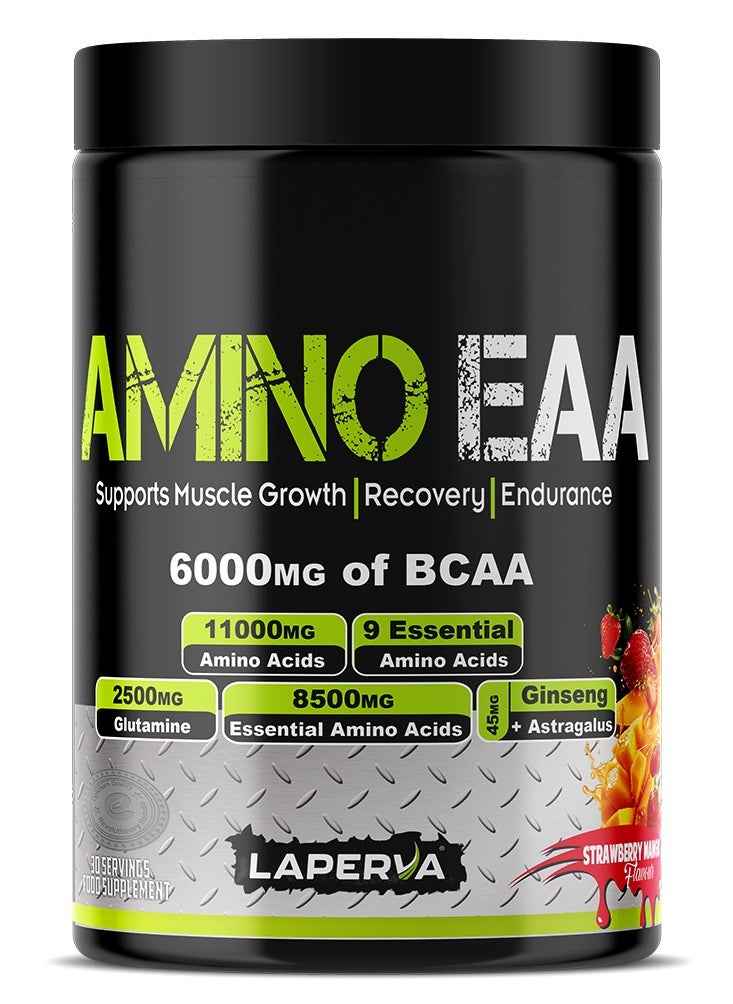 Laperva Amino EAA, 6000 mg of BCAA, Strawberry Mango Flavor, 390 Gm