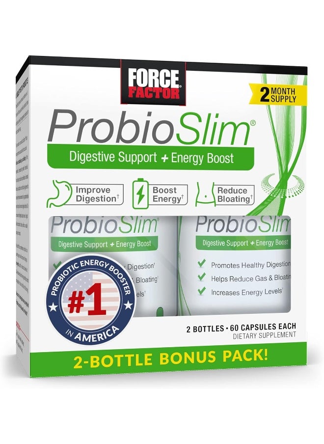 Force Factor ProbioSlim Probiotic Supplement for Women and Men with Probiotics and Green Tea Extract, Reduce Gas, Bloating, Constipation, Support Digestive and Gut Health, 120 Capsules (Twin Pack)