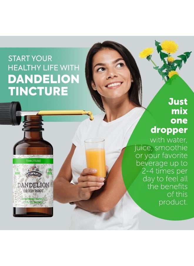 FLORIDA HERBS Dandelion Root Tincture Organic Dandelion Extract (Taraxacum Officinale) Health Supplement, Non-GMO in Cold-Pressed Organic Vegetable Glycerin 2 oz, 685 mg