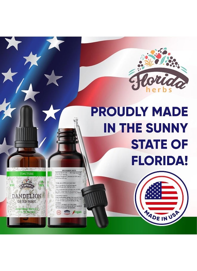 FLORIDA HERBS Dandelion Root Tincture Organic Dandelion Extract (Taraxacum Officinale) Health Supplement, Non-GMO in Cold-Pressed Organic Vegetable Glycerin 2 oz, 685 mg
