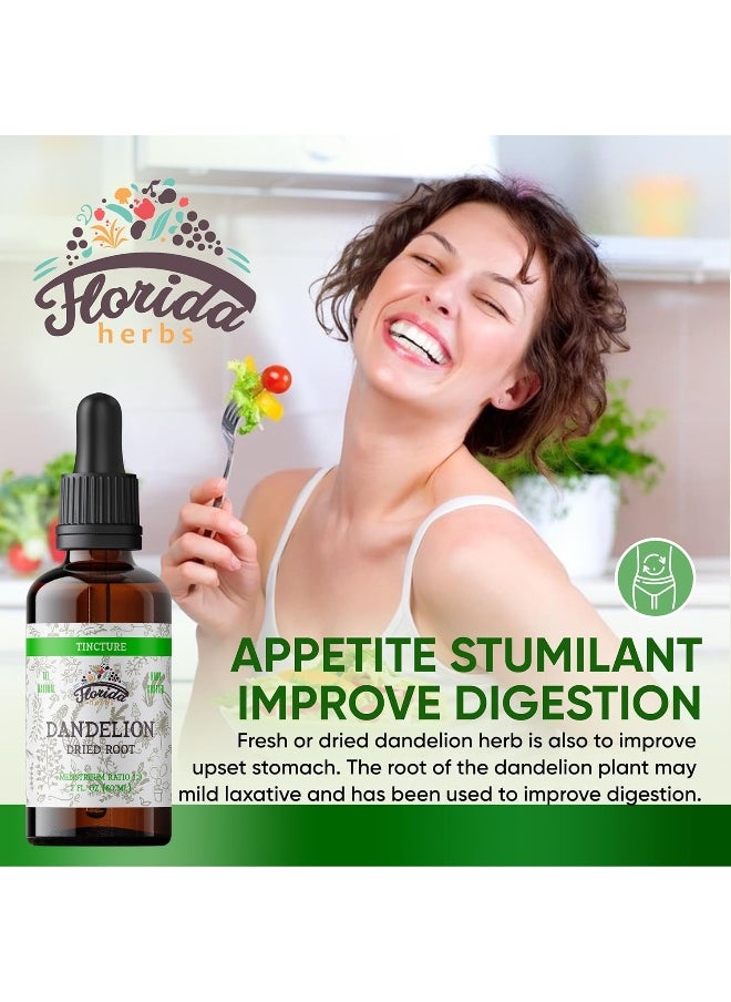 FLORIDA HERBS Dandelion Root Tincture Organic Dandelion Extract (Taraxacum Officinale) Health Supplement, Non-GMO in Cold-Pressed Organic Vegetable Glycerin 2 oz, 685 mg
