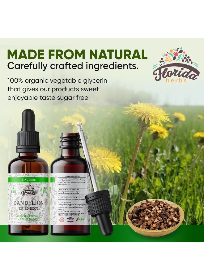 FLORIDA HERBS Dandelion Root Tincture Organic Dandelion Extract (Taraxacum Officinale) Health Supplement, Non-GMO in Cold-Pressed Organic Vegetable Glycerin 2 oz, 685 mg