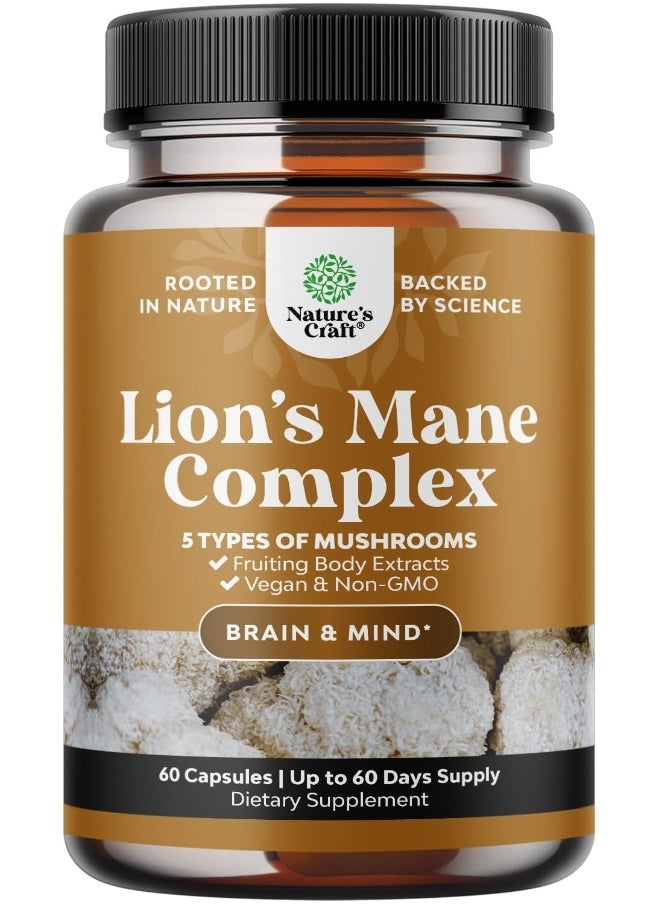 Nootropic Lions Mane Mushroom Capsules - Lion's Mane Mushroom Complex Immune System Booster and Brain Supplement - Mushroom Extract Focus Pills Brain Booster and Mood Support with Reishi Mushroom
